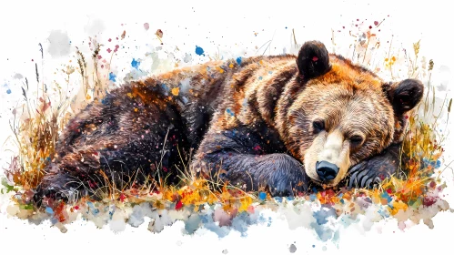 Resting Bear Art with Autumn Colors