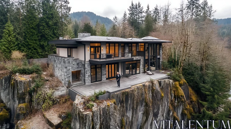 Luxury House on a Cliff's Edge with Forest Views AI Image