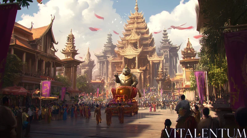 Golden Temples and Crowds AI Image