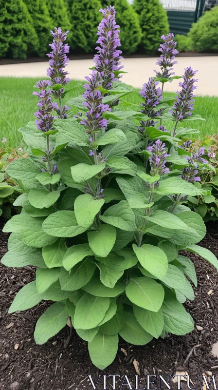 AI ART Purple Flowering Plant in Green Garden