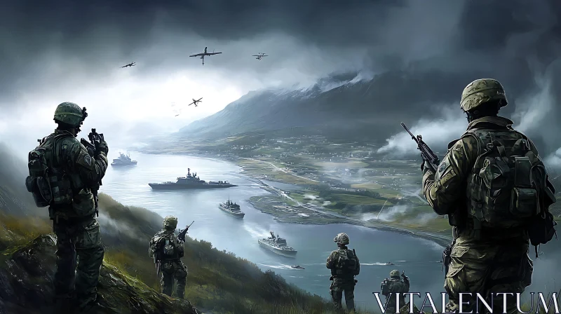 Military Watch Over the Sea AI Image