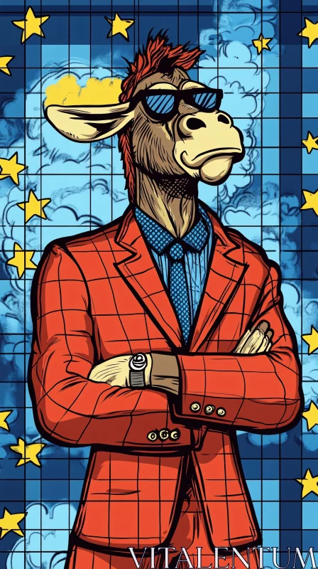 Surreal Cow in Checkered Suit AI Image