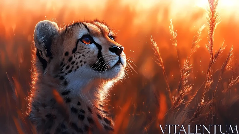 Cheetah's Tranquil Moment in Grassland Glow AI Image