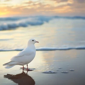 White Bird on Sandy Beach