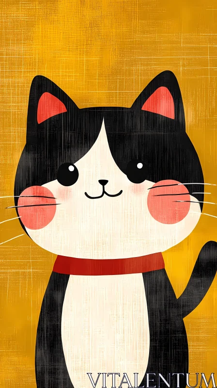 AI ART Adorable Cat Drawing with Yellow Background