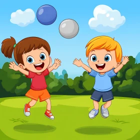 Joyful Kids Cartoon Illustration