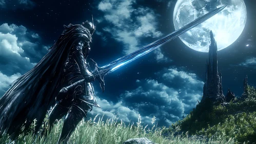 Moonlit Warrior with Sword