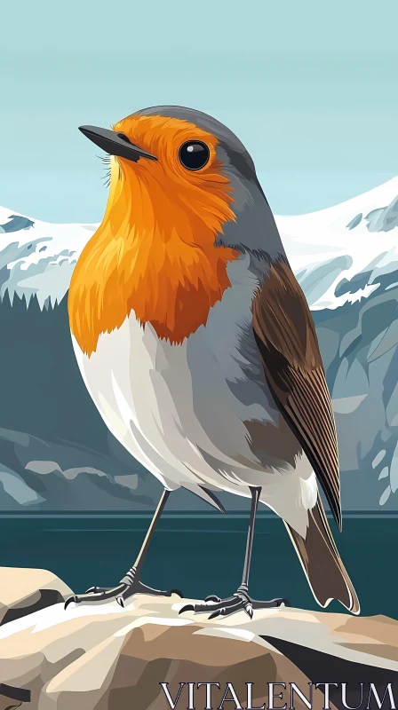 AI ART Colorful Bird with Mountain Scenery