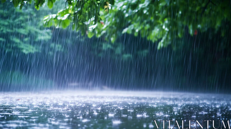 Forest Downpour with Green Canopy AI Image