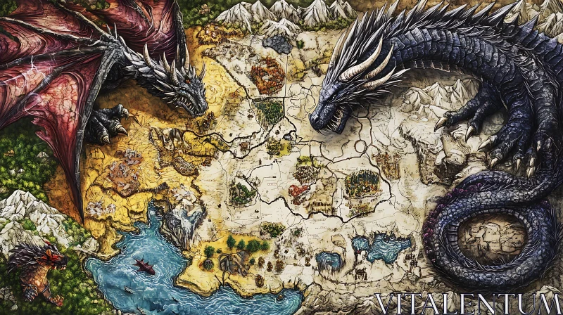 AI ART Mythical Dragons Overlooking Territory Map