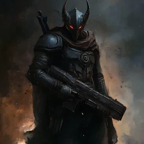 Futuristic Warrior in Dark Armor