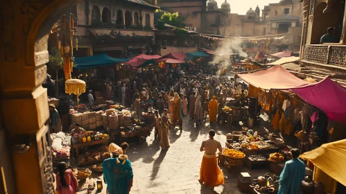 Busy Marketplace in an Ancient City