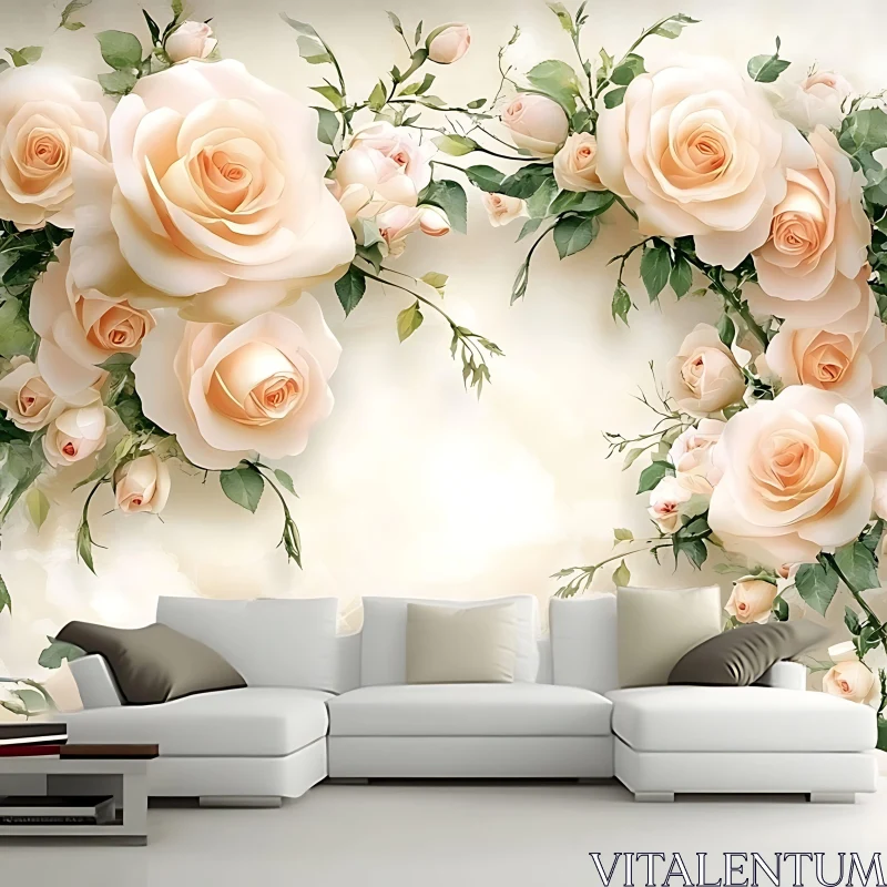 Floral Arrangement in Living Room AI Image