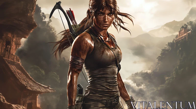 AI ART Female Warrior in Mountainous Landscape