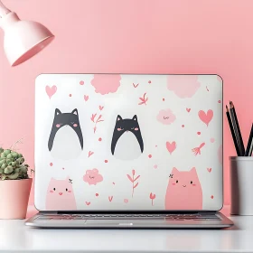Adorable Cat Illustrations on a Laptop
