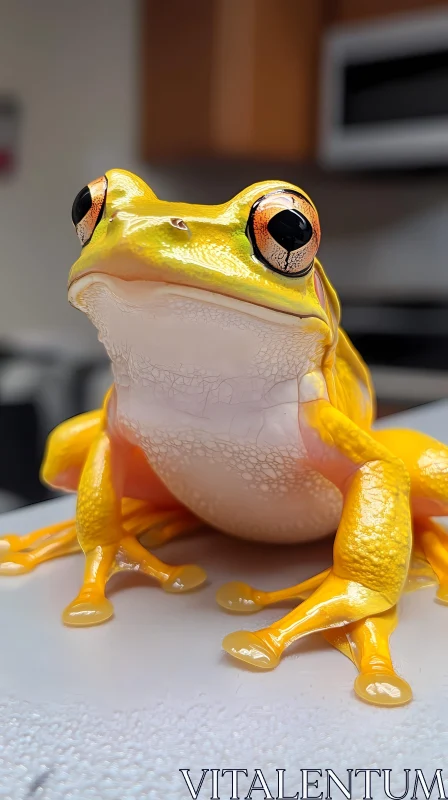 AI ART Close-Up of a Yellow Frog