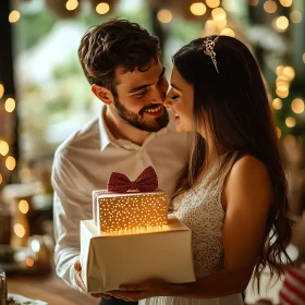 Festive Couple with Present