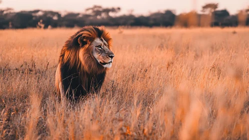 Lion in Golden Field