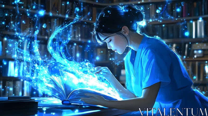 AI ART Mystical Book Reading in Library