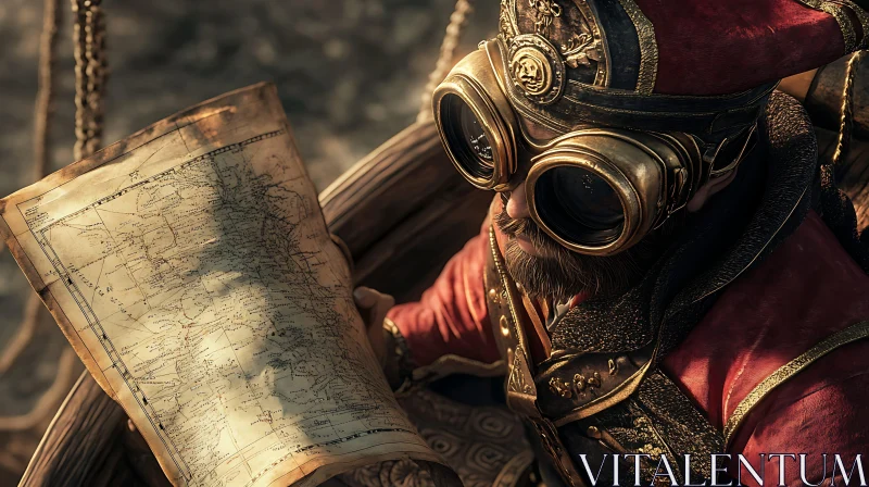 AI ART Vintage Map Reader in Steampunk Style