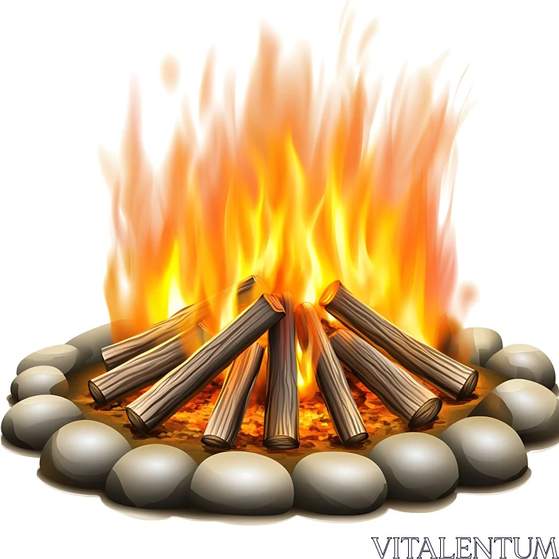 Vivid Campfire with Logs and Stones AI Image