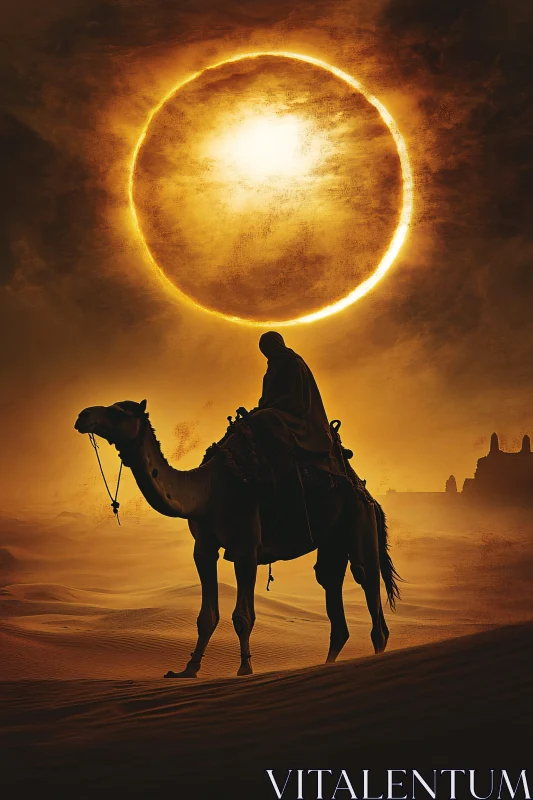 Camel Rider in Desert Sunset AI Image