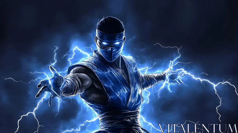 AI ART Blue Lightning Ninja Power