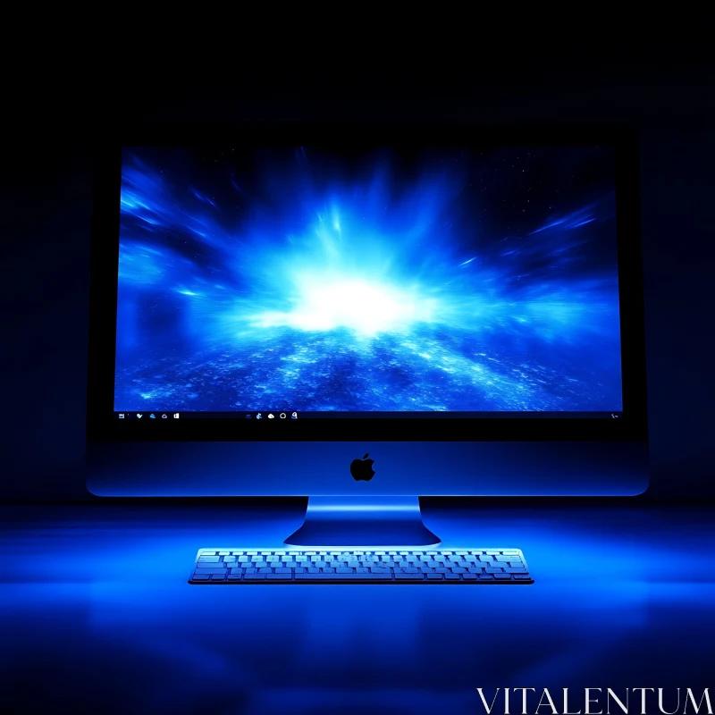 Radiant Blue Light Desktop Setup AI Image