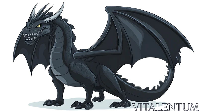 Fearsome Black Dragon with Wings AI Image