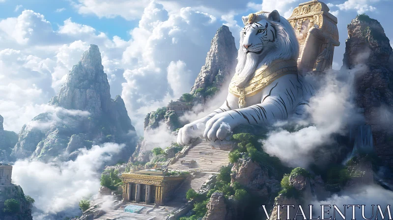 White Tiger Guardian Mountain Fortress AI Image