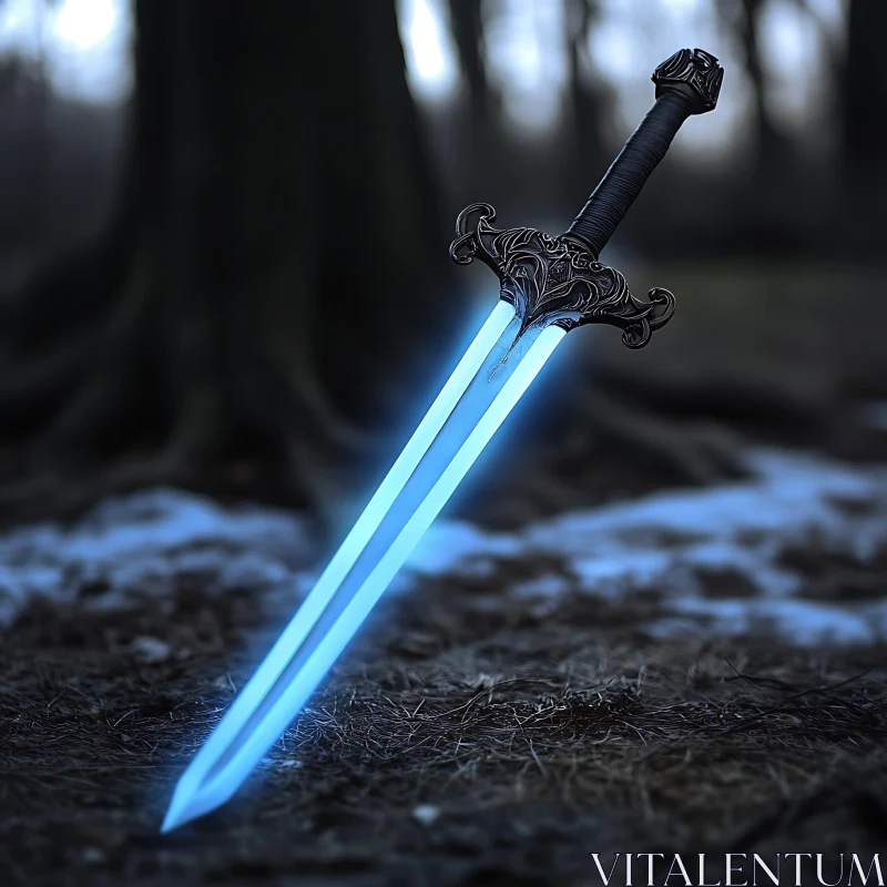 Glowing Sword in the Night AI Image