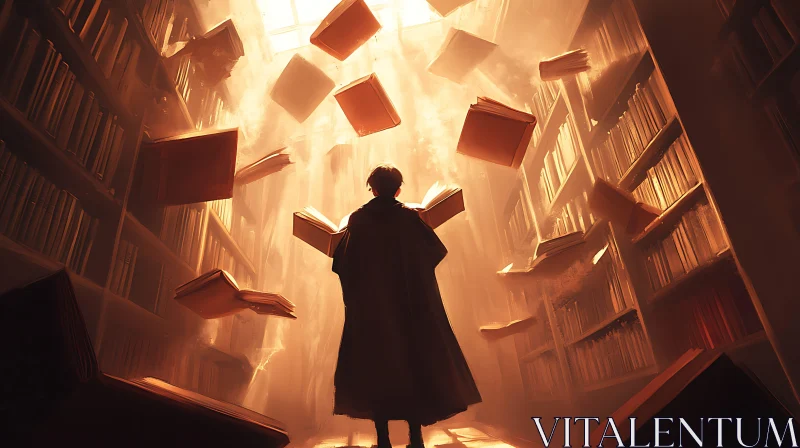 Mystical Library with Levitating Tomes AI Image