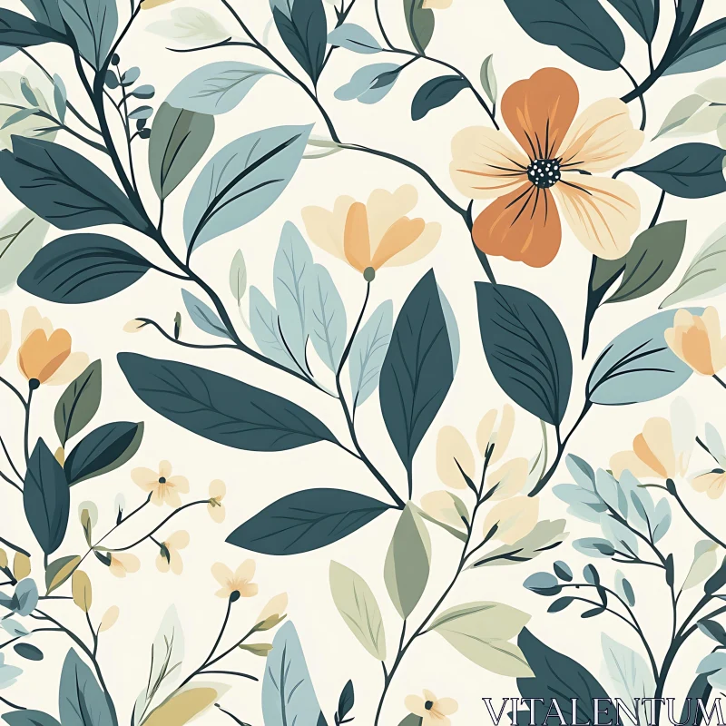 Colorful Floral and Leaf Pattern Design AI Image