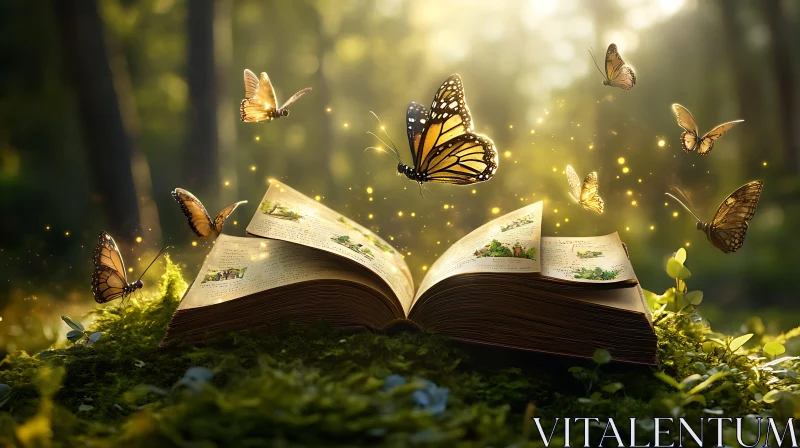 Enchanted Book with Butterflies AI Image