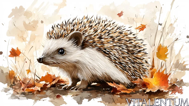 Hedgehog Among Autumn Leaves AI Image