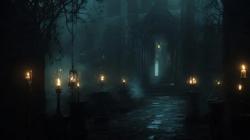 Dark Gothic Architecture with Candles