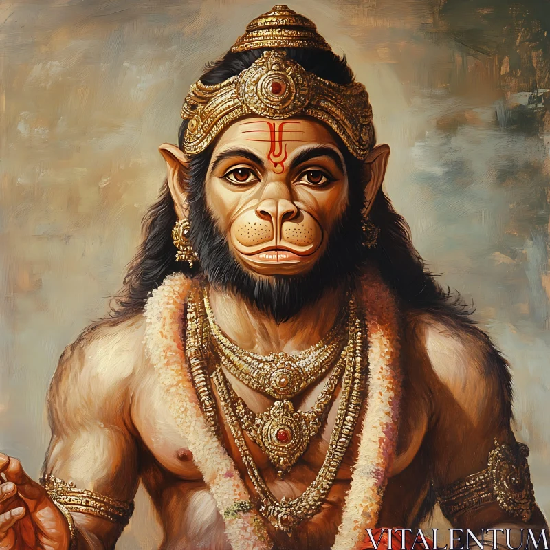 Ornate Deity Portrait of Hanuman AI Image