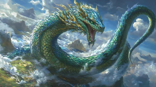 Serpentine Dragon Rising from the Sea