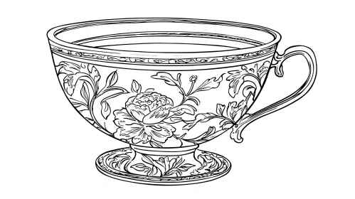 Ornate Teacup Line Drawing