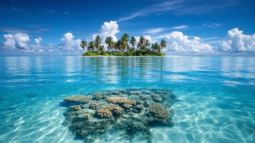 Idyllic Island Paradise with Palms and Clear Ocean