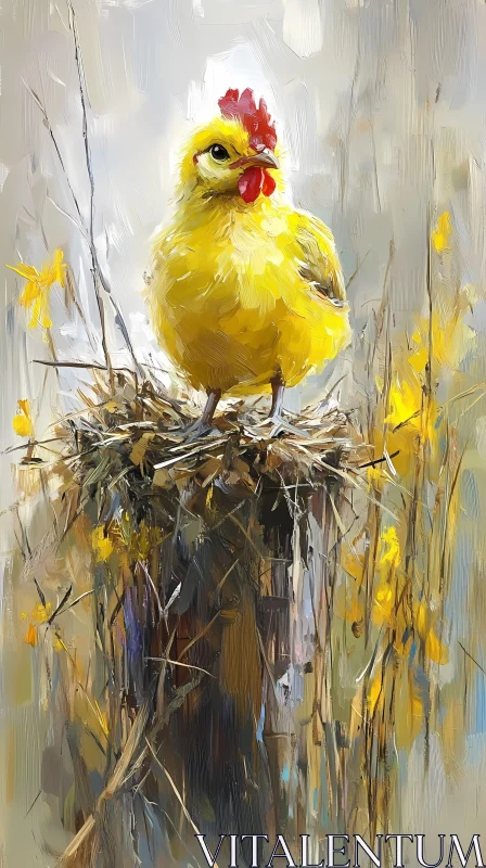 Yellow Chicken Oil Painting AI Image