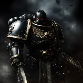 Black Armor Warrior with Red Eyes