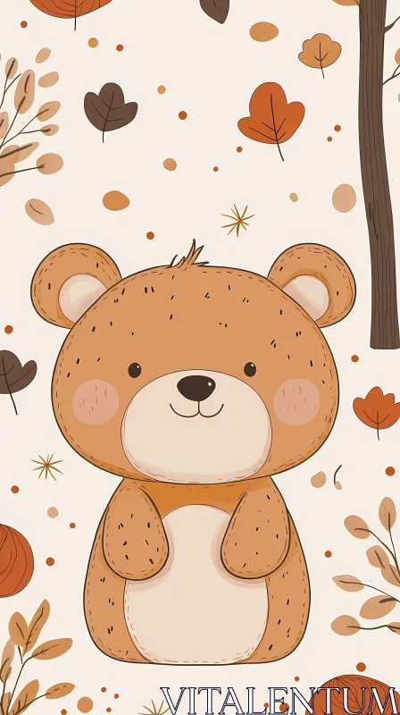 Charming Autumn Bear Art AI Image