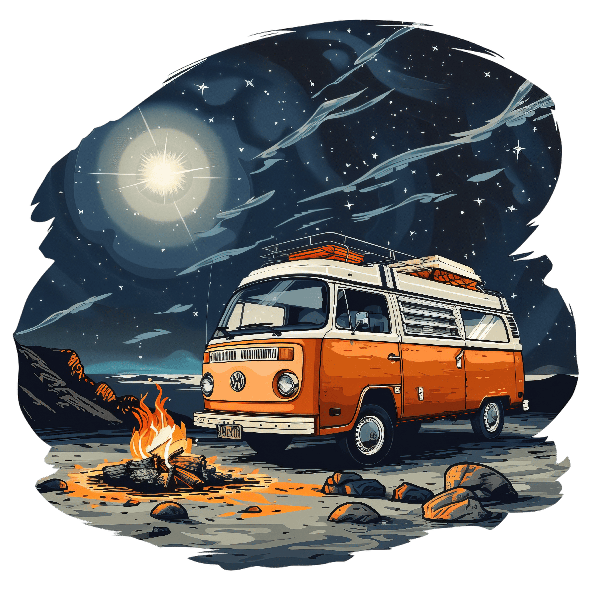 Retro Campervan Under Starry Sky T-Shirt Design