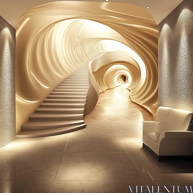 Sculptural Interior with Curved Architecture AI Image