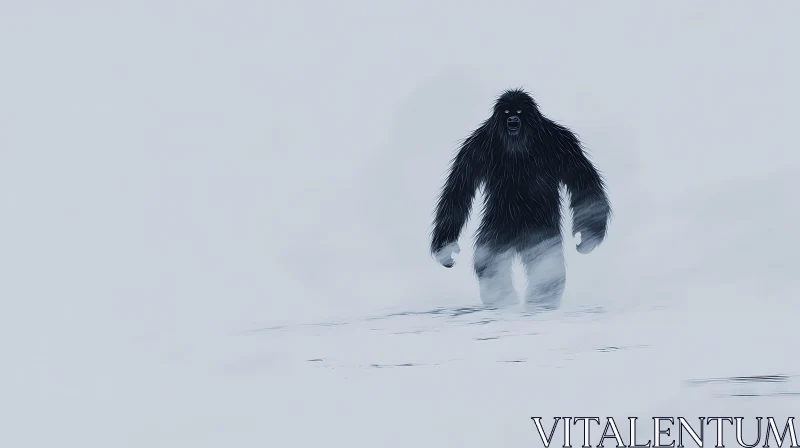 Shadowy Figure in Snowy Wasteland AI Image