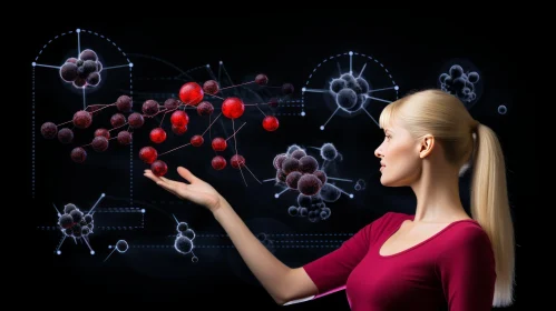 Captivating Artwork: Woman Touching Molecular Structures