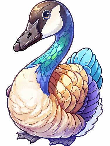 POD Design Cartoon Goose with Blue and Green Feathers for Merchandise