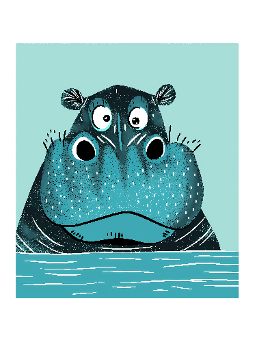 Cute Cartoon Hippopotamus Swimming Illustration POD Design