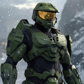 Armored Soldier in Snowy Landscape
